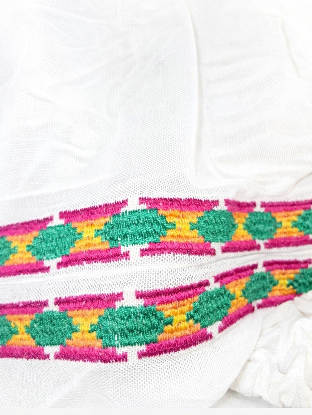 Two Fly 2Fly White Embroidered Boho Blouse 2X NWT Colorful Trim Peasant Top Plus - Picture 5 of 10